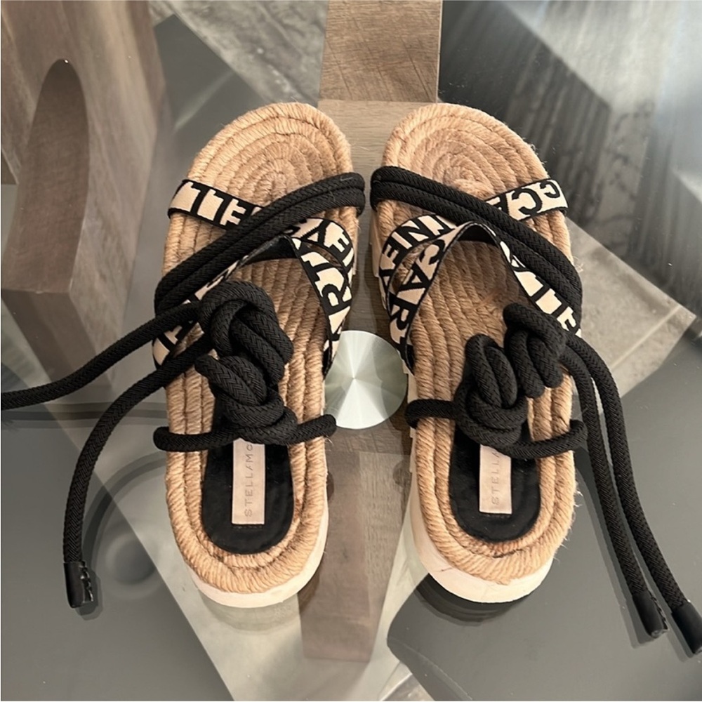 Stella McCartney Gaia Sandals in Black & Cream - Picture 4 of 13